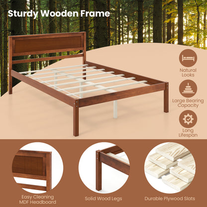 Twin/Full/Queen Size Bed Frame with Wooden Headboard and Slat Support-Full Size