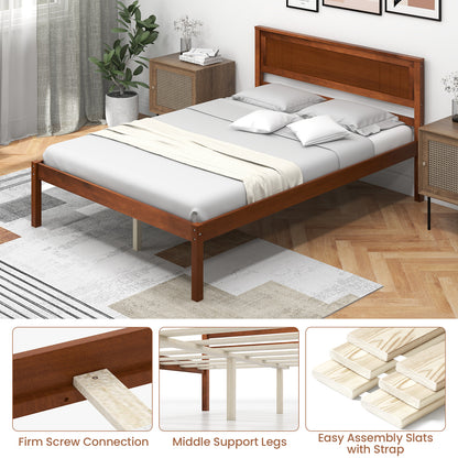 Twin/Full/Queen Size Bed Frame with Wooden Headboard and Slat Support-Full Size