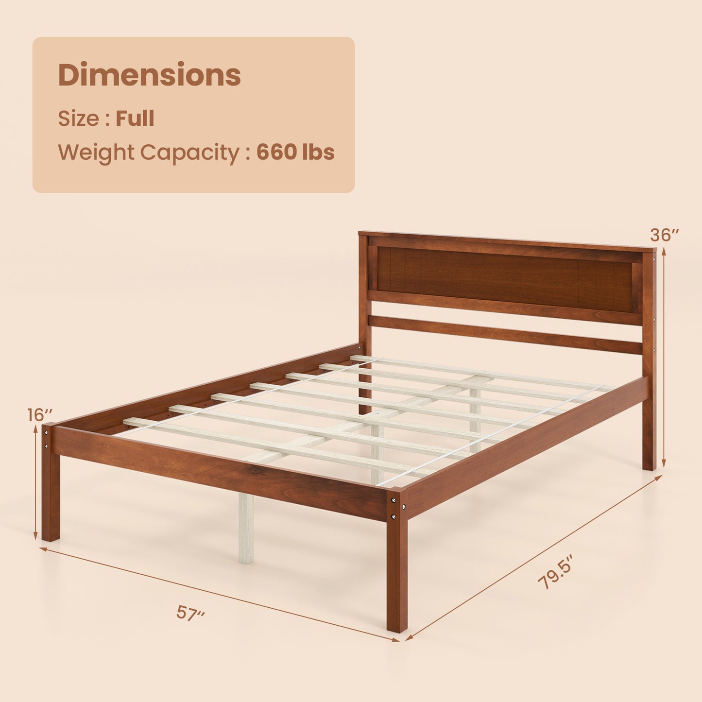 Twin/Full/Queen Size Bed Frame with Wooden Headboard and Slat Support-Full Size Kids Crystal