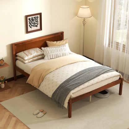 Twin/Full/Queen Size Bed Frame with Wooden Headboard and Slat Support-Full Size