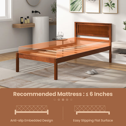 Twin/Full/Queen Size Bed Frame with Wooden Headboard and Slat Support-Twin Size