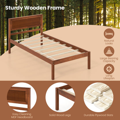 Twin/Full/Queen Size Bed Frame with Wooden Headboard and Slat Support-Twin Size
