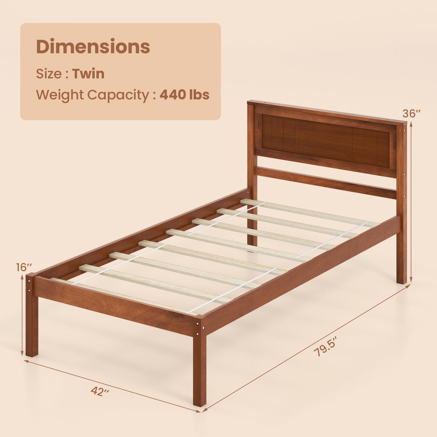 Twin/Full/Queen Size Bed Frame with Wooden Headboard and Slat Support-Twin Size Kids Crystal