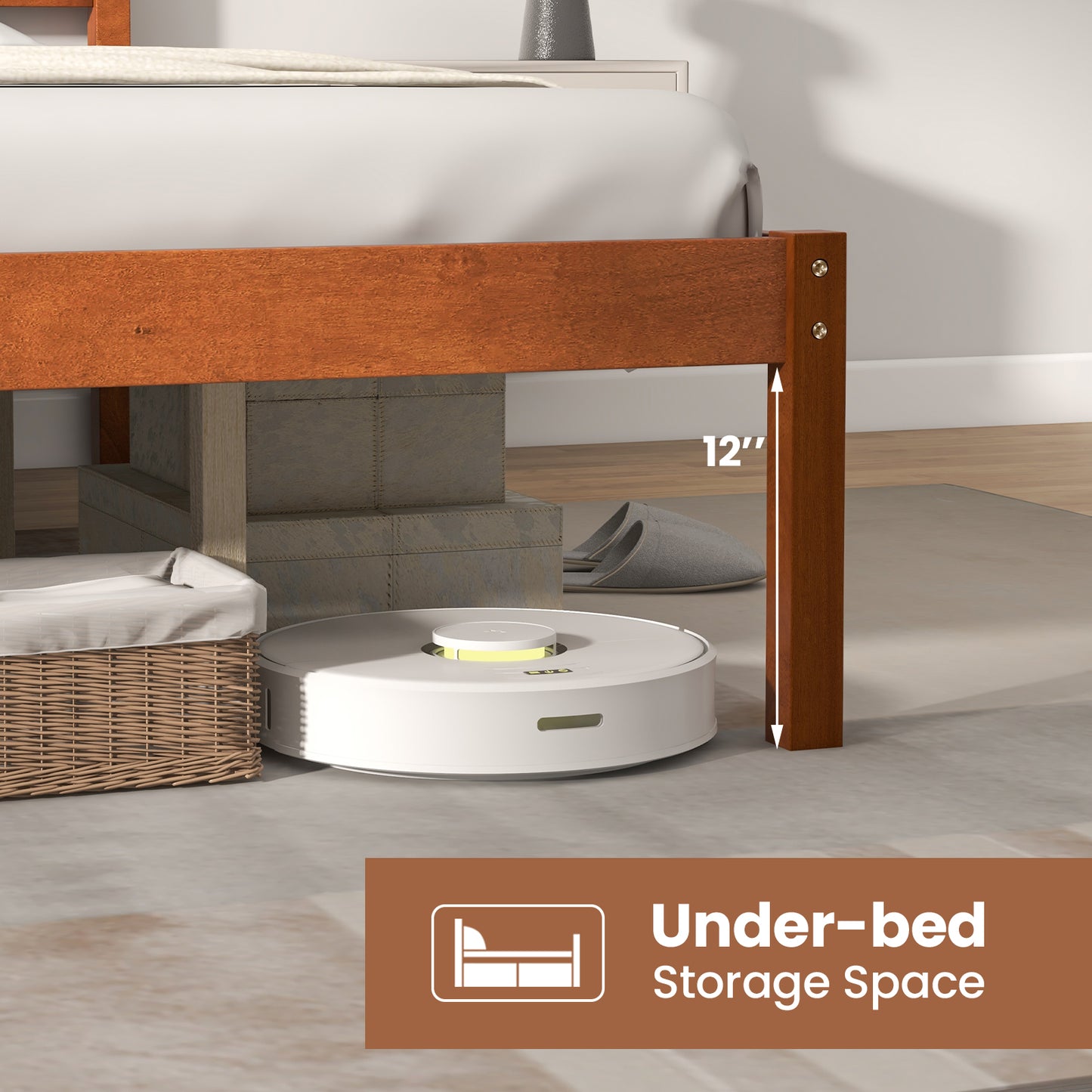 Twin/Full/Queen Size Bed Frame with Wooden Headboard and Slat Support-Queen Size Kids Crystal