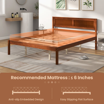 Twin/Full/Queen Size Bed Frame with Wooden Headboard and Slat Support-Queen Size