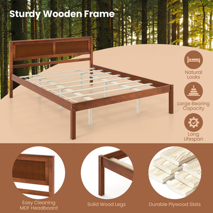 Twin/Full/Queen Size Bed Frame with Wooden Headboard and Slat Support-Queen Size