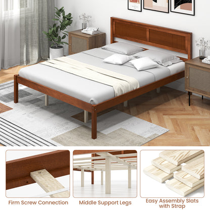 Twin/Full/Queen Size Bed Frame with Wooden Headboard and Slat Support-Queen Size