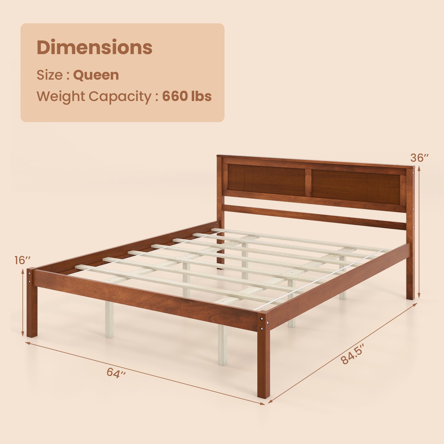 Twin/Full/Queen Size Bed Frame with Wooden Headboard and Slat Support-Queen Size Kids Crystal