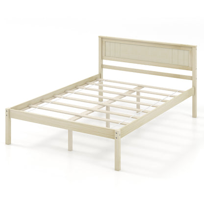Twin/Full/Queen Size Wooden Bed Frame with Headboard and Slat Support-Full Size