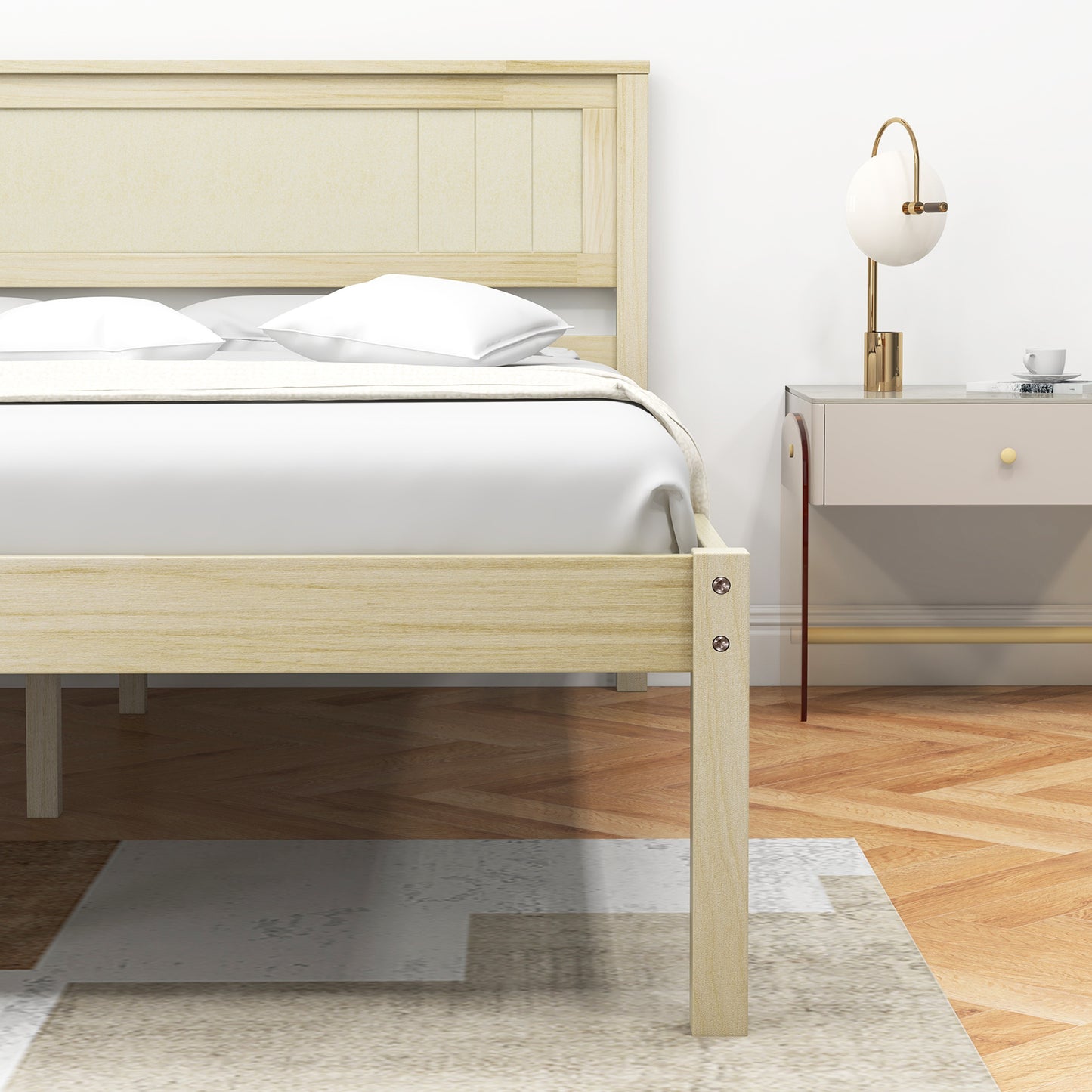 Twin/Full/Queen Size Wooden Bed Frame with Headboard and Slat Support-Full Size Kids Crystal