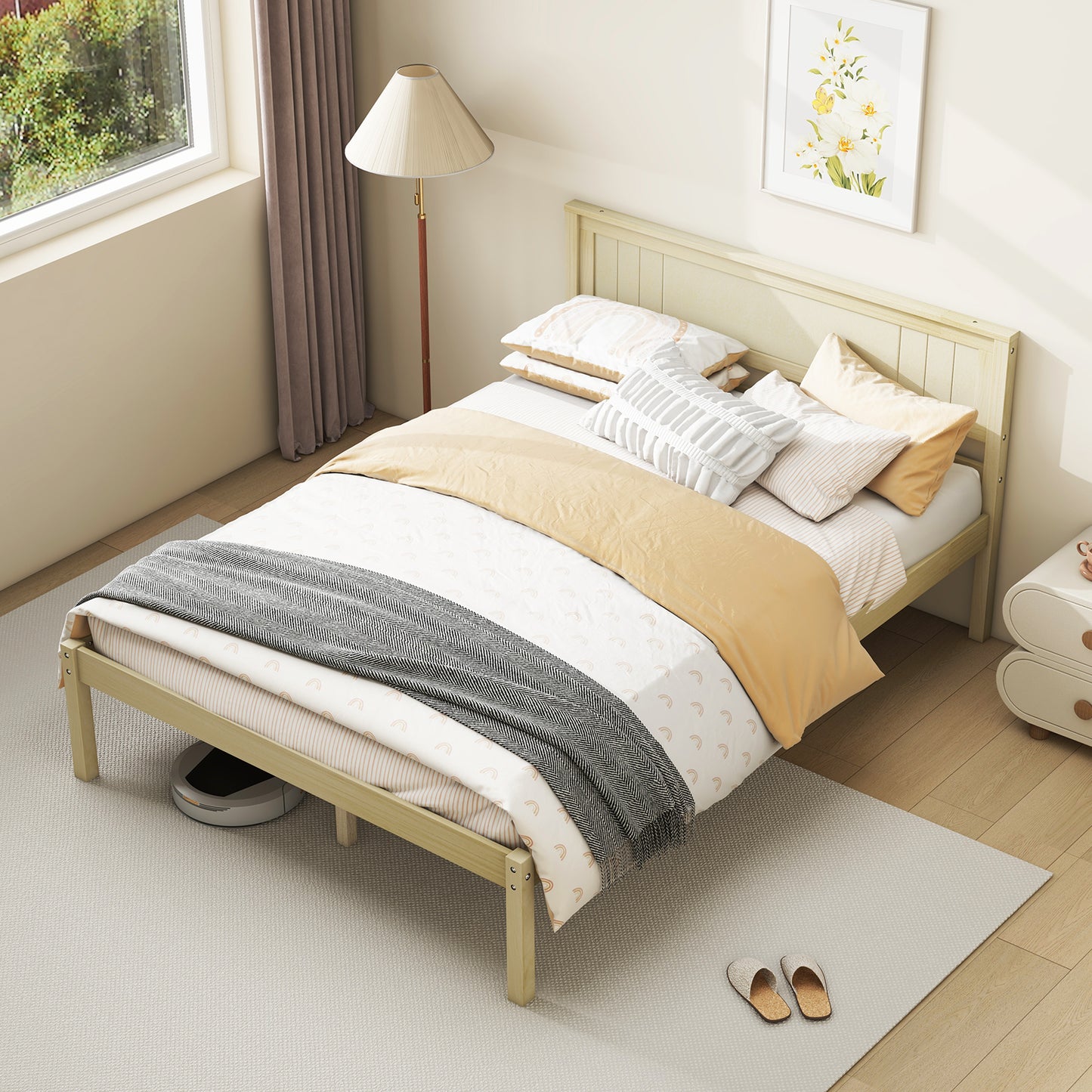 Twin/Full/Queen Size Wooden Bed Frame with Headboard and Slat Support-Full Size Kids Crystal