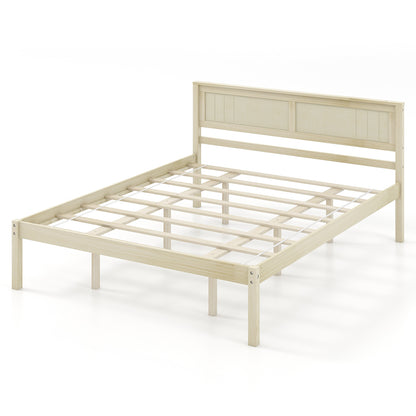Twin/Full/Queen Size Wooden Bed Frame with Headboard and Slat Support-Queen Size