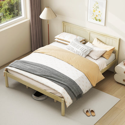 Twin/Full/Queen Size Wooden Bed Frame with Headboard and Slat Support-Queen Size