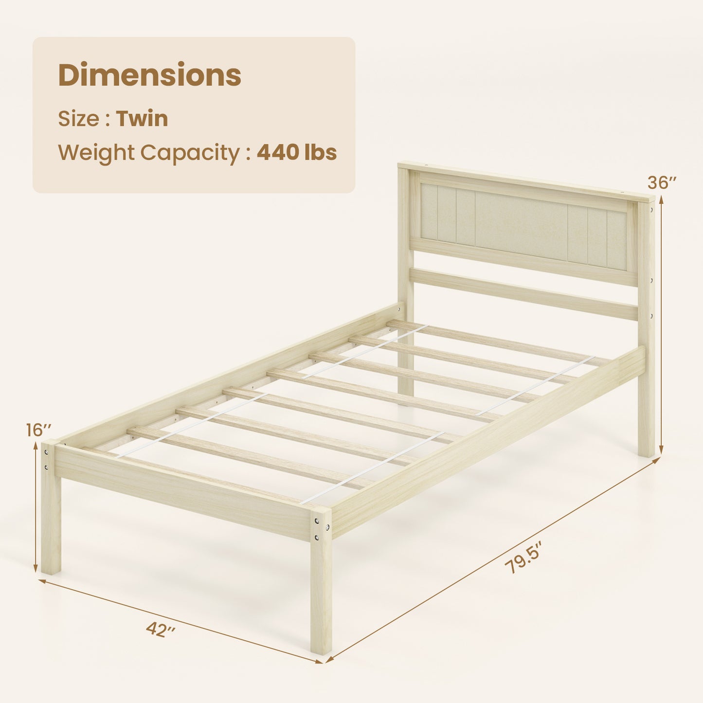 Twin/Full/Queen Size Wooden Bed Frame with Headboard and Slat Support-Twin Size Kids Crystal