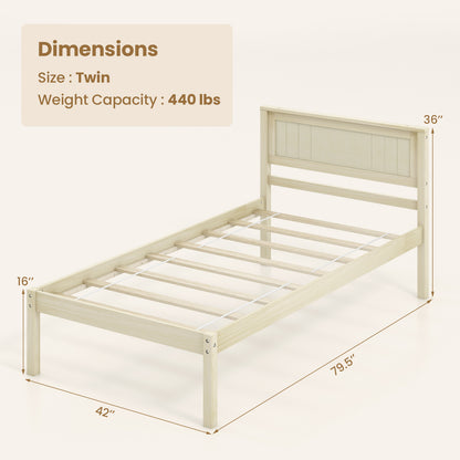 Twin/Full/Queen Size Wooden Bed Frame with Headboard and Slat Support-Twin Size