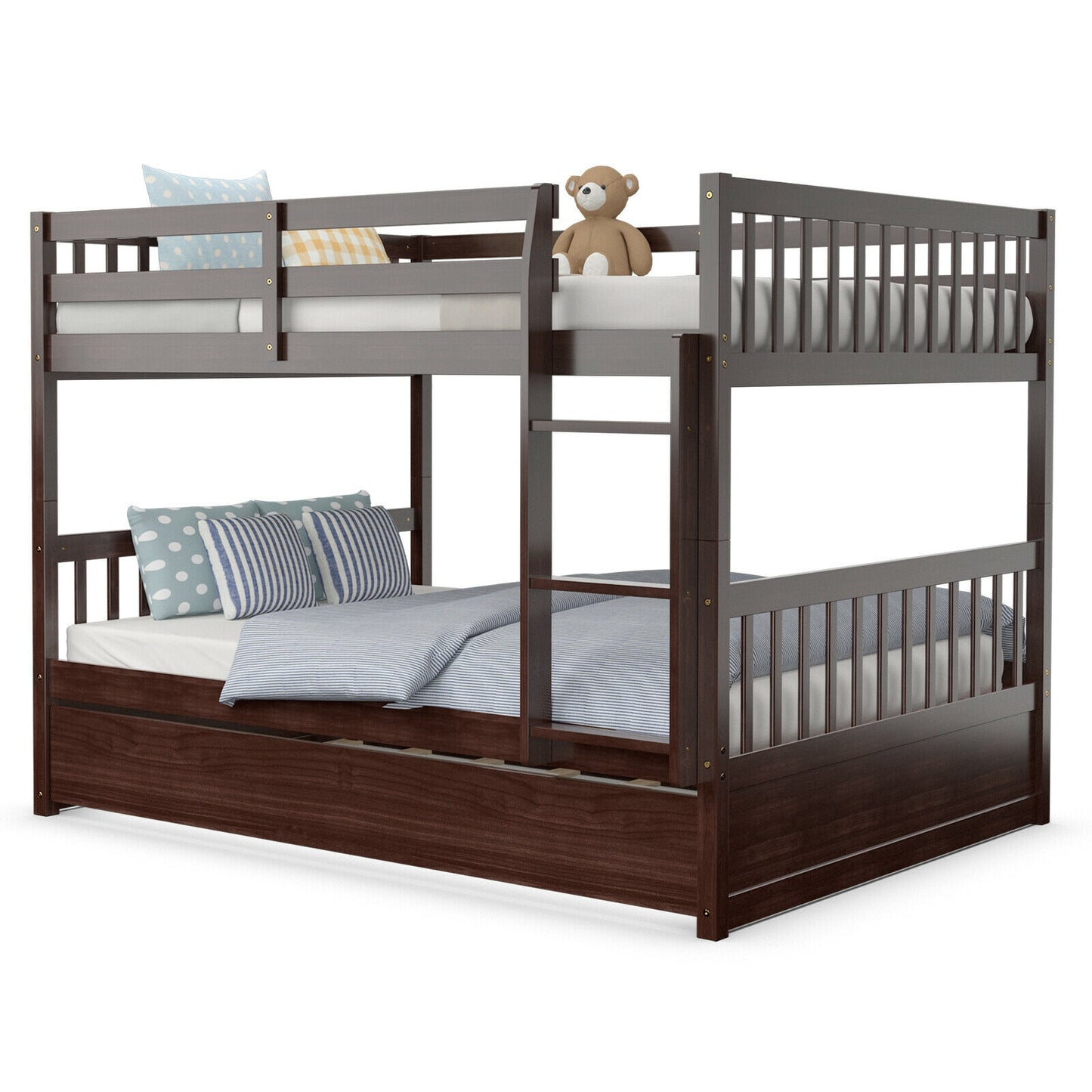 Full over Full Bunk Bed Platform Wood Bed-Brown Kids Crystal