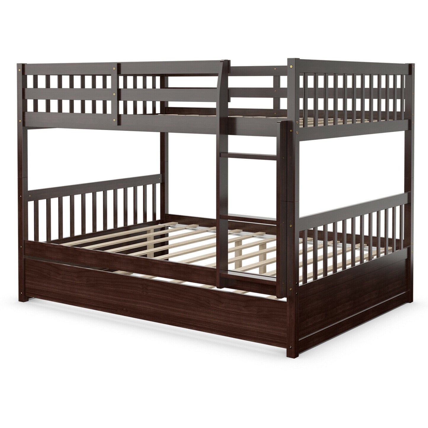 Full over Full Bunk Bed Platform Wood Bed-Brown Kids Crystal