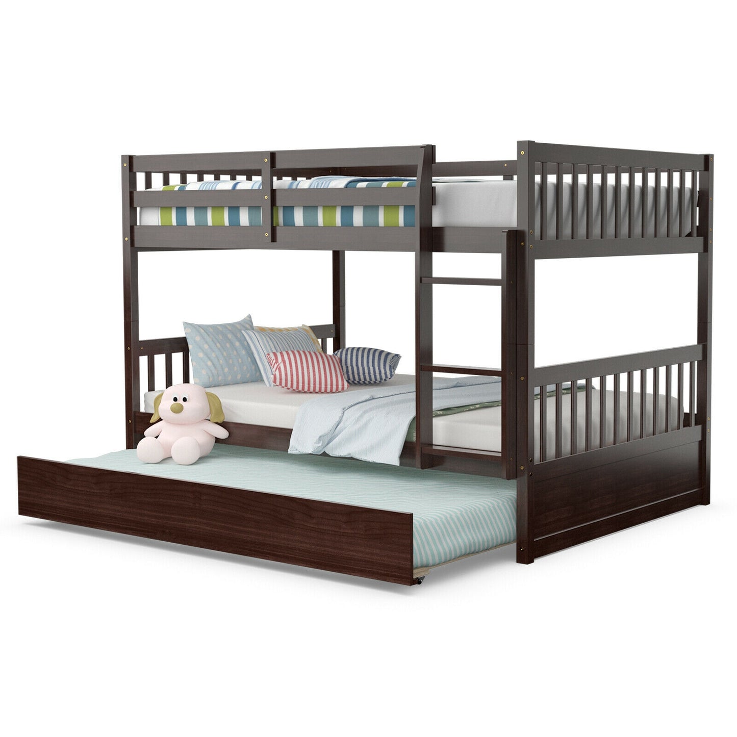 Full over Full Bunk Bed Platform Wood Bed-Brown Kids Crystal