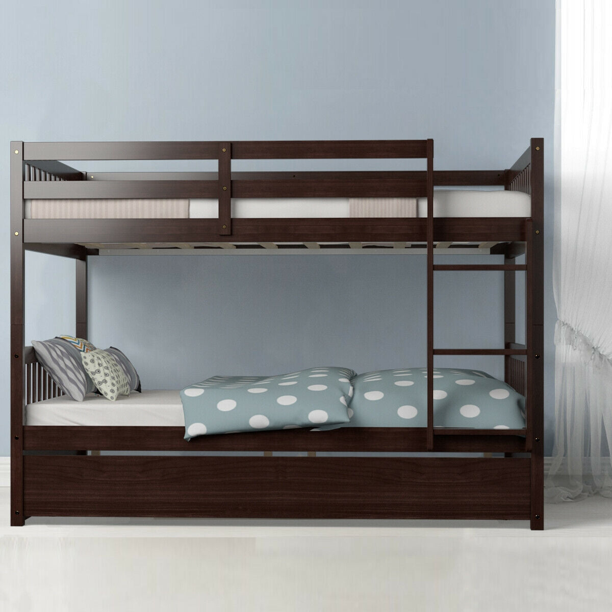 Full over Full Bunk Bed Platform Wood Bed-Brown Kids Crystal