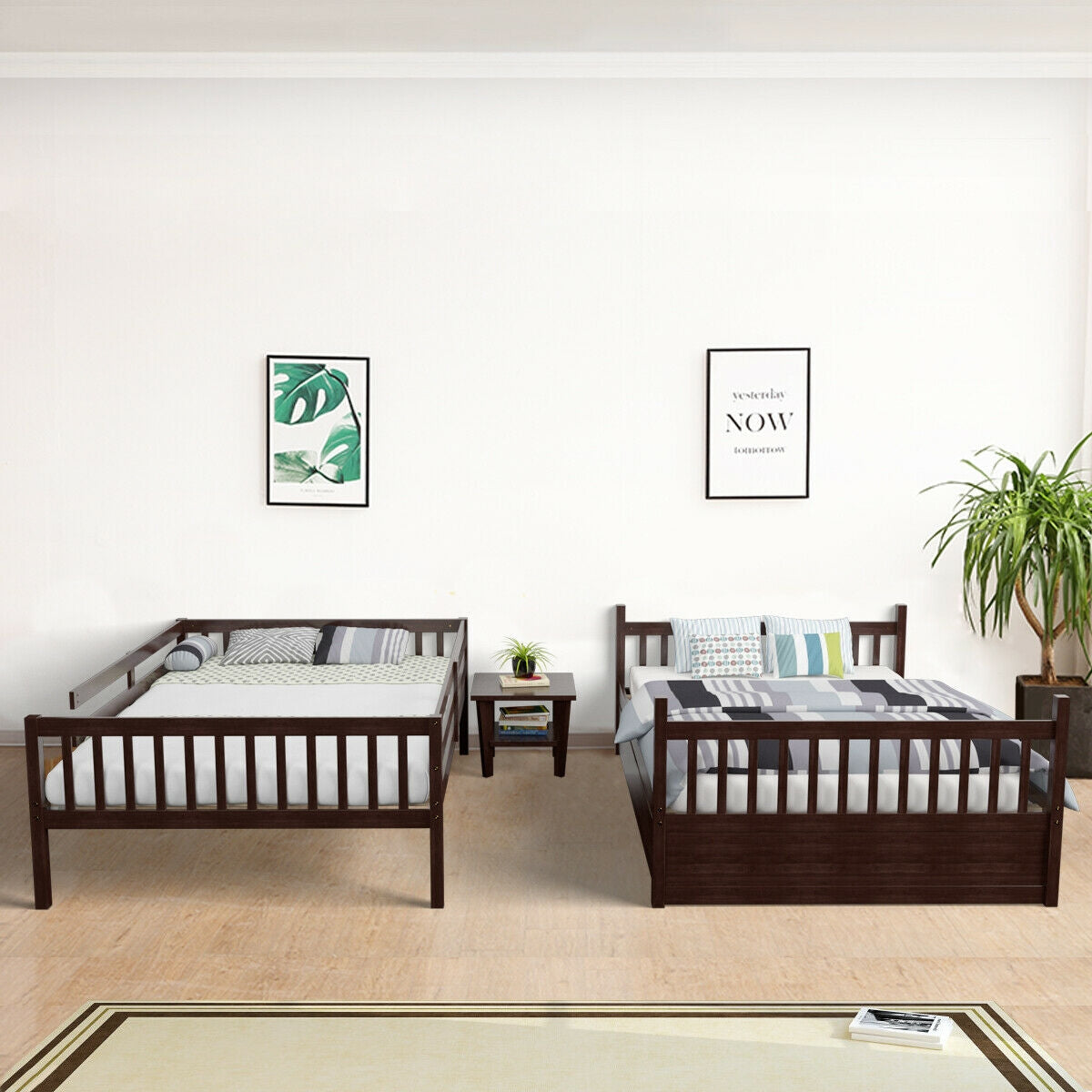 Full over Full Bunk Bed Platform Wood Bed-Brown Kids Crystal