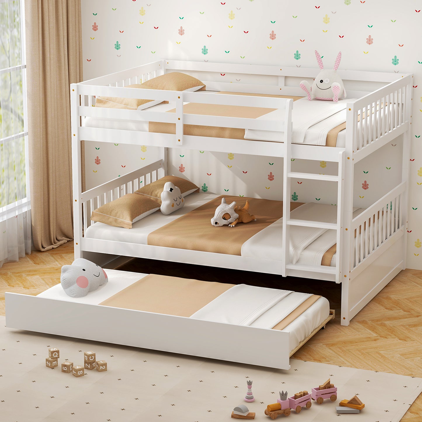 Full over Full Bunk Bed Platform Wood Bunk Bed Kids Crystal