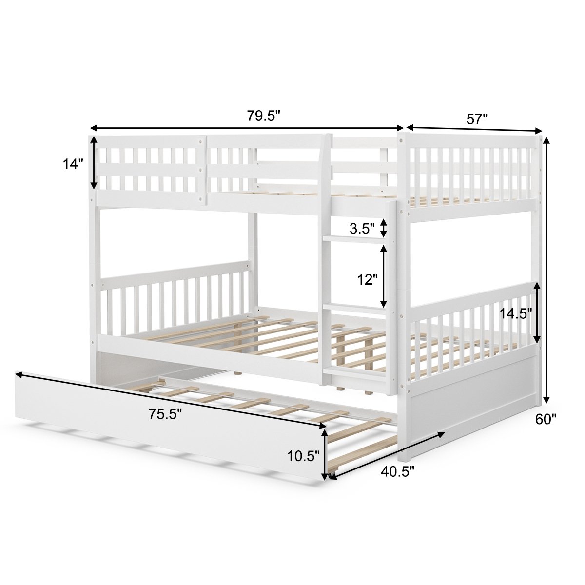 Full over Full Bunk Bed Platform Wood Bunk Bed Kids Crystal