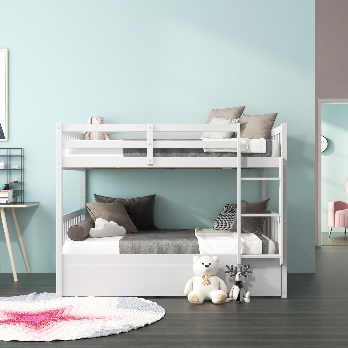 Full over Full Bunk Bed Platform Wood Bunk Bed Kids Crystal