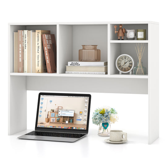 Computer Desktop Bookcase with 4 Cubbies and Open Back Compartment-White Kids Crystal