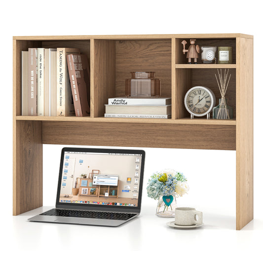 Computer Desktop Bookcase with 4 Cubbies and Open Back Compartment-Natural Kids Crystal