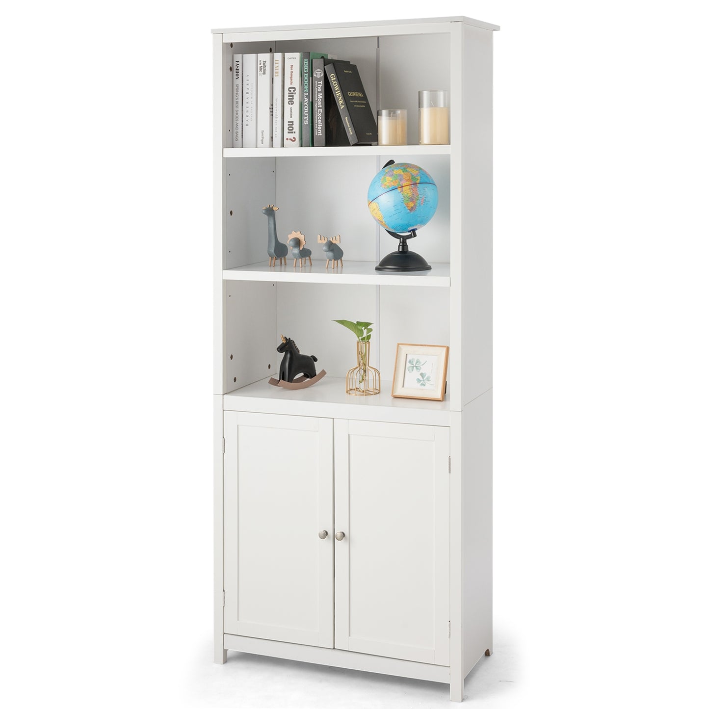 Bookcase Shelving Storage Wooden Cabinet Unit Standing Display Bookcase with Doors-White Kids Crystal