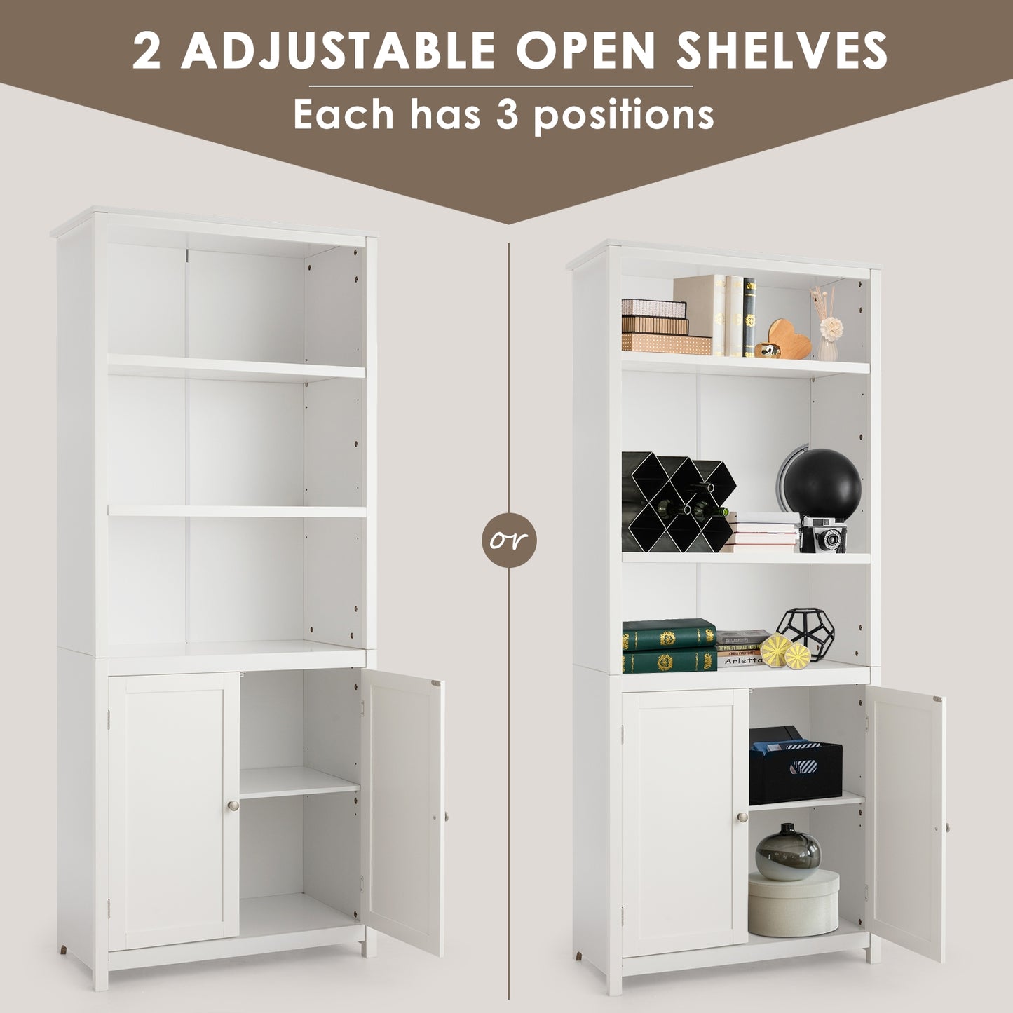 Bookcase Shelving Storage Wooden Cabinet Unit Standing Display Bookcase with Doors-White Kids Crystal