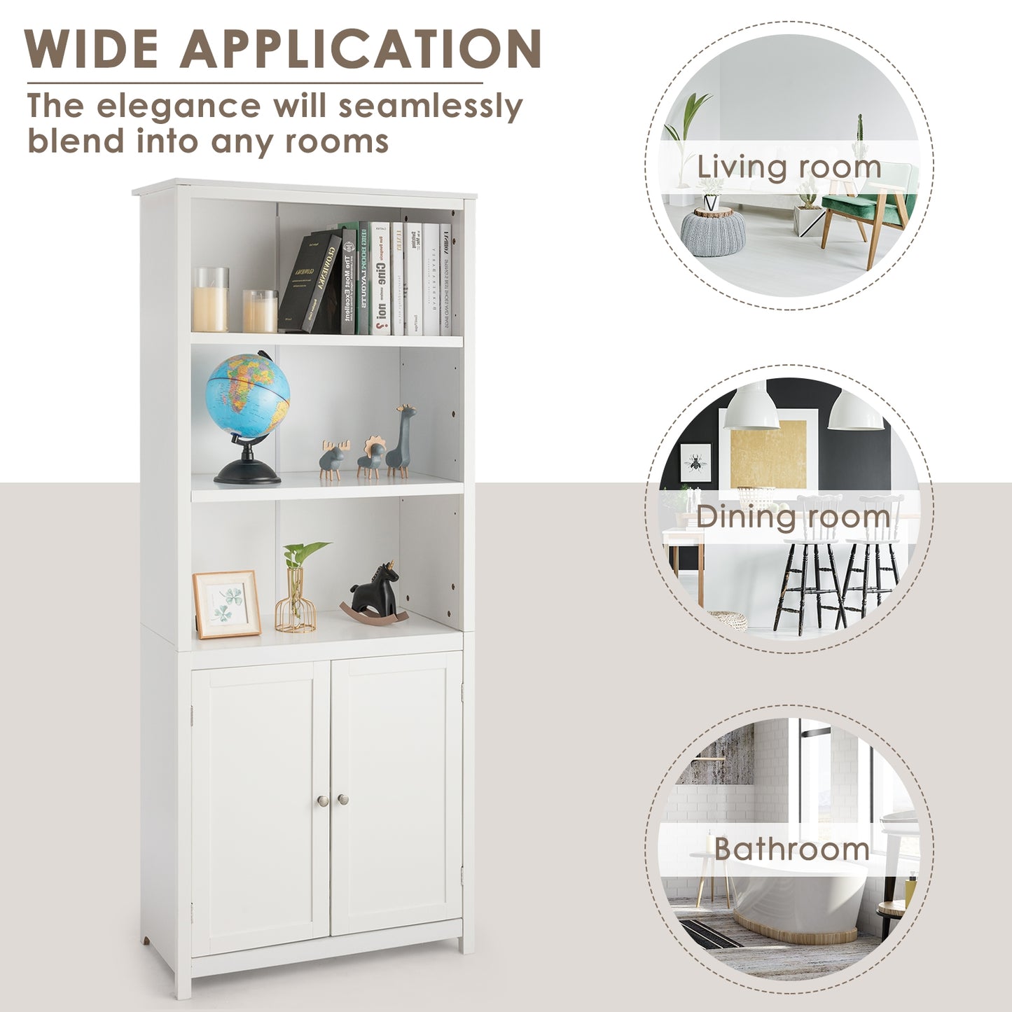 Bookcase Shelving Storage Wooden Cabinet Unit Standing Display Bookcase with Doors-White Kids Crystal