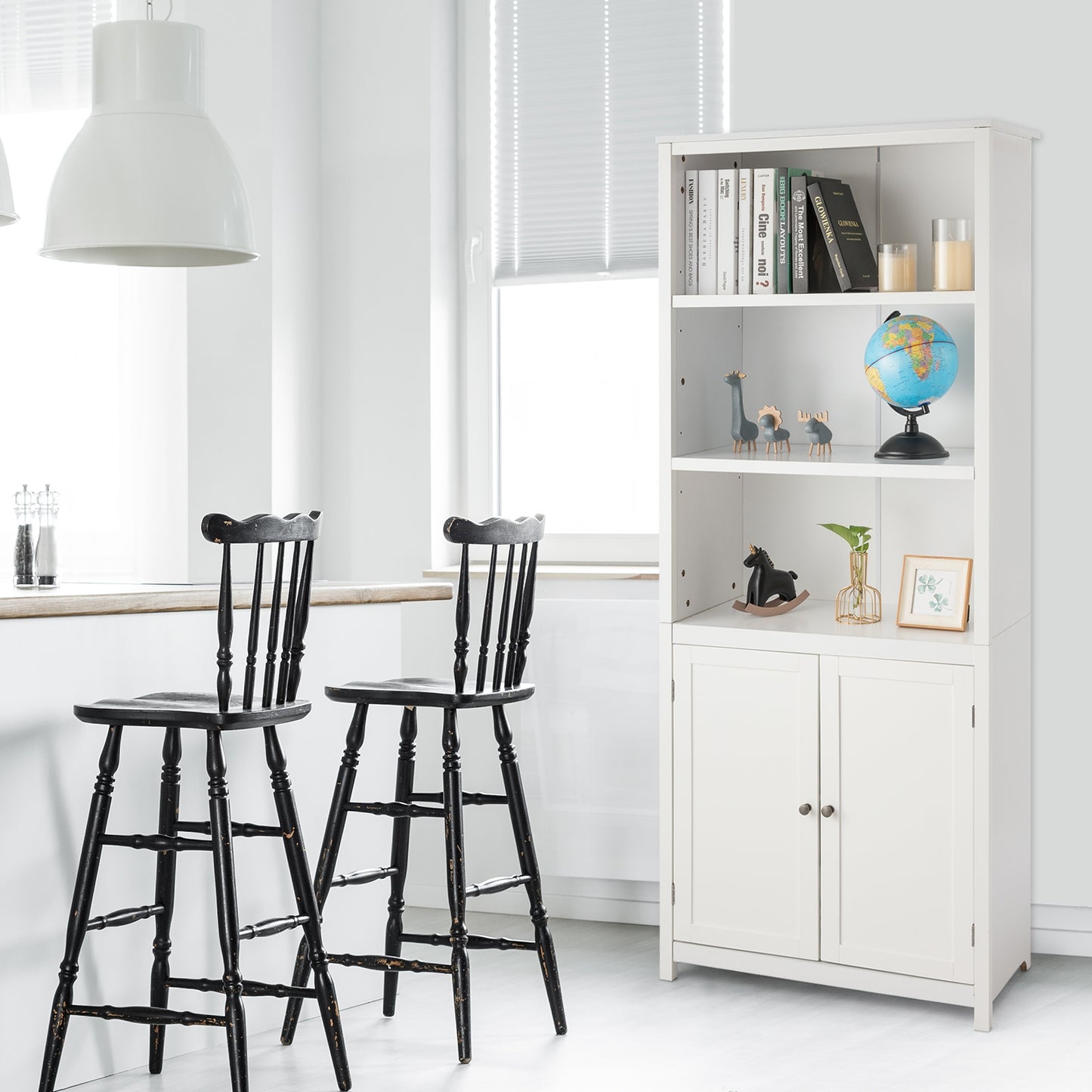 Bookcase Shelving Storage Wooden Cabinet Unit Standing Display Bookcase with Doors-White Kids Crystal