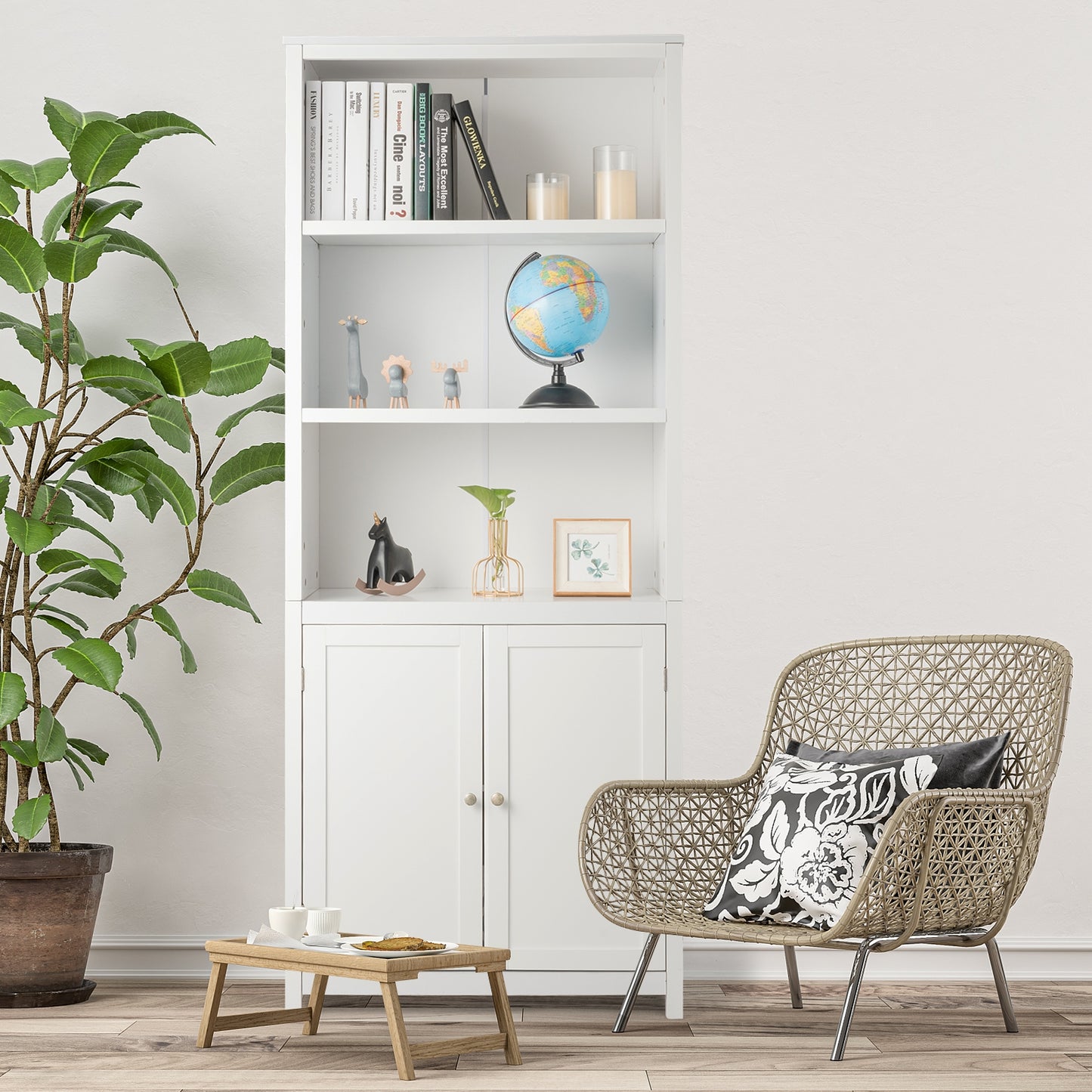 Bookcase Shelving Storage Wooden Cabinet Unit Standing Display Bookcase with Doors-White Kids Crystal