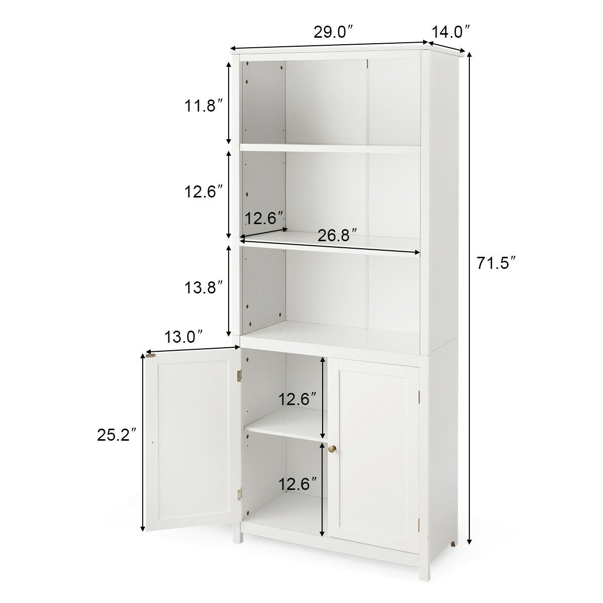 Bookcase Shelving Storage Wooden Cabinet Unit Standing Display Bookcase with Doors-White Kids Crystal
