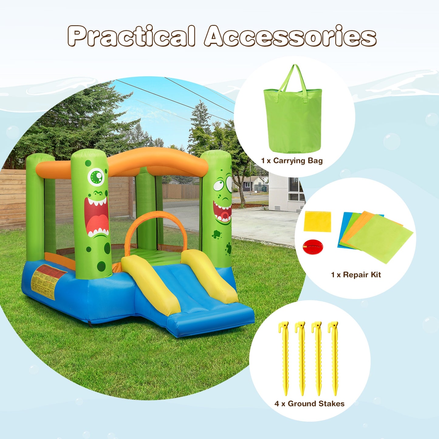 Inflatable Bounce House Jumper Castle Kid's Playhouse without Blower Kids Crystal