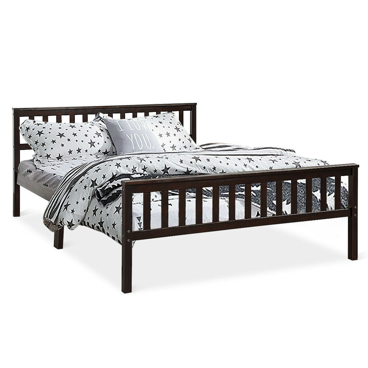 Wood Bed Frame Support Platform with Headboard and Footboard Kids Crystal