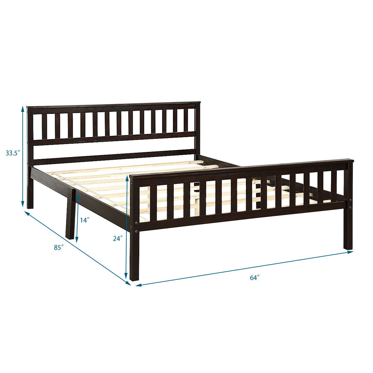 Wood Bed Frame Support Platform with Headboard and Footboard Kids Crystal