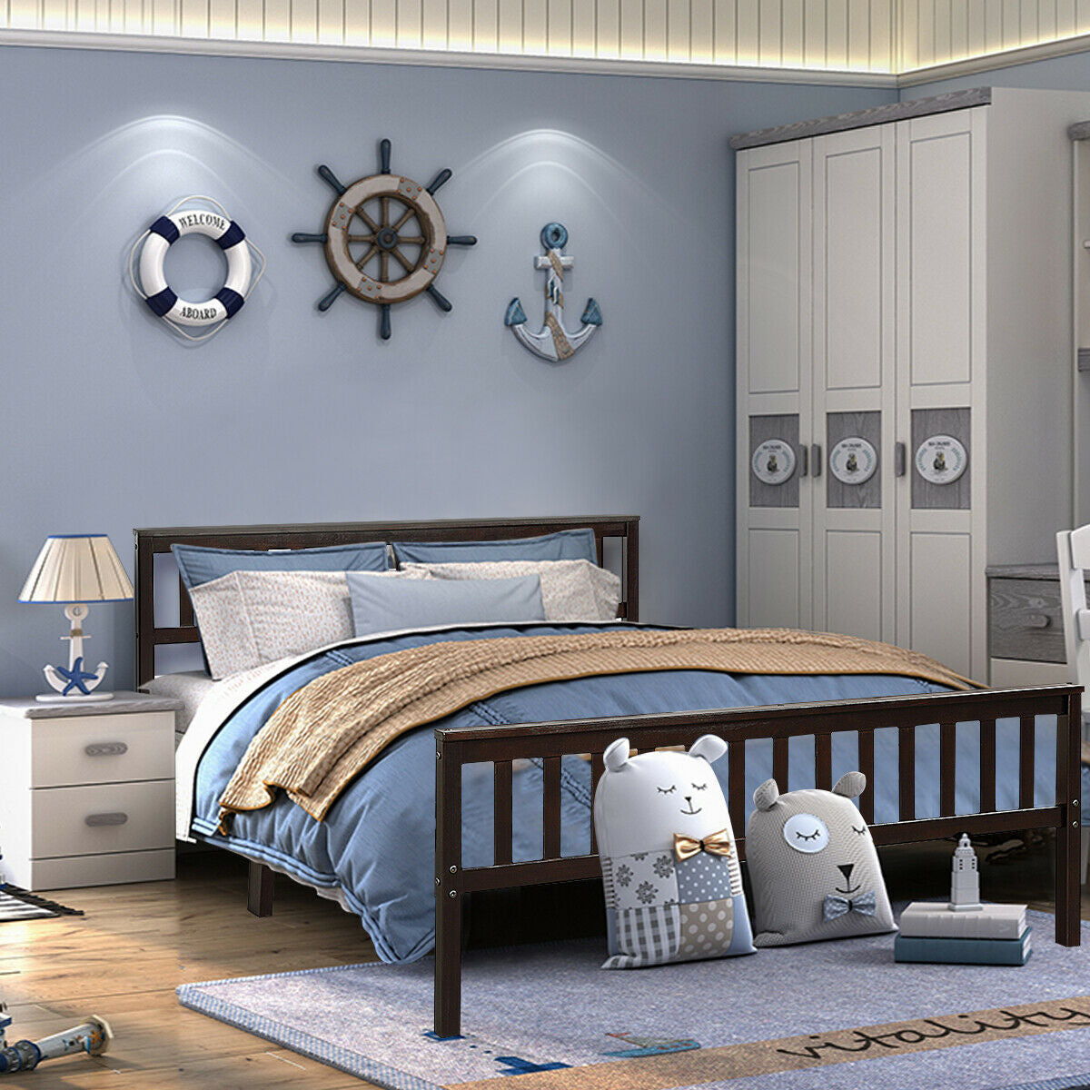 Wood Bed Frame Support Platform with Headboard and Footboard Kids Crystal
