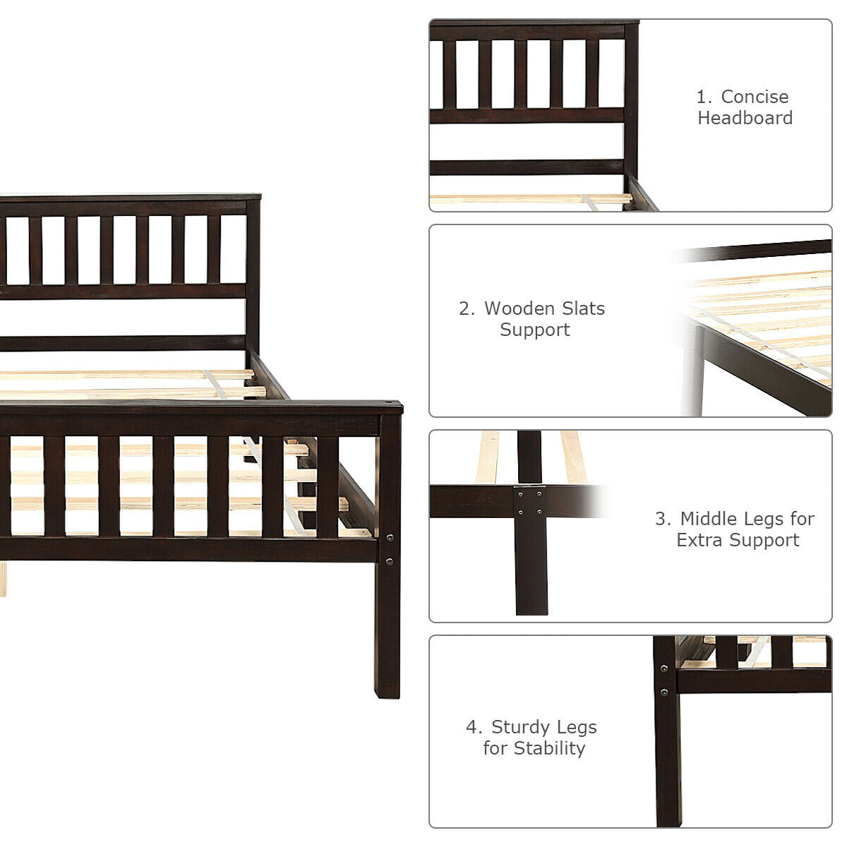 Wood Bed Frame Support Platform with Headboard and Footboard Kids Crystal