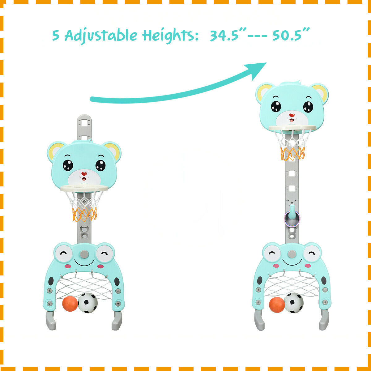 Adjustable Kids 3-in-1 Basketball Hoop Set Stand with Balls Kids Crystal