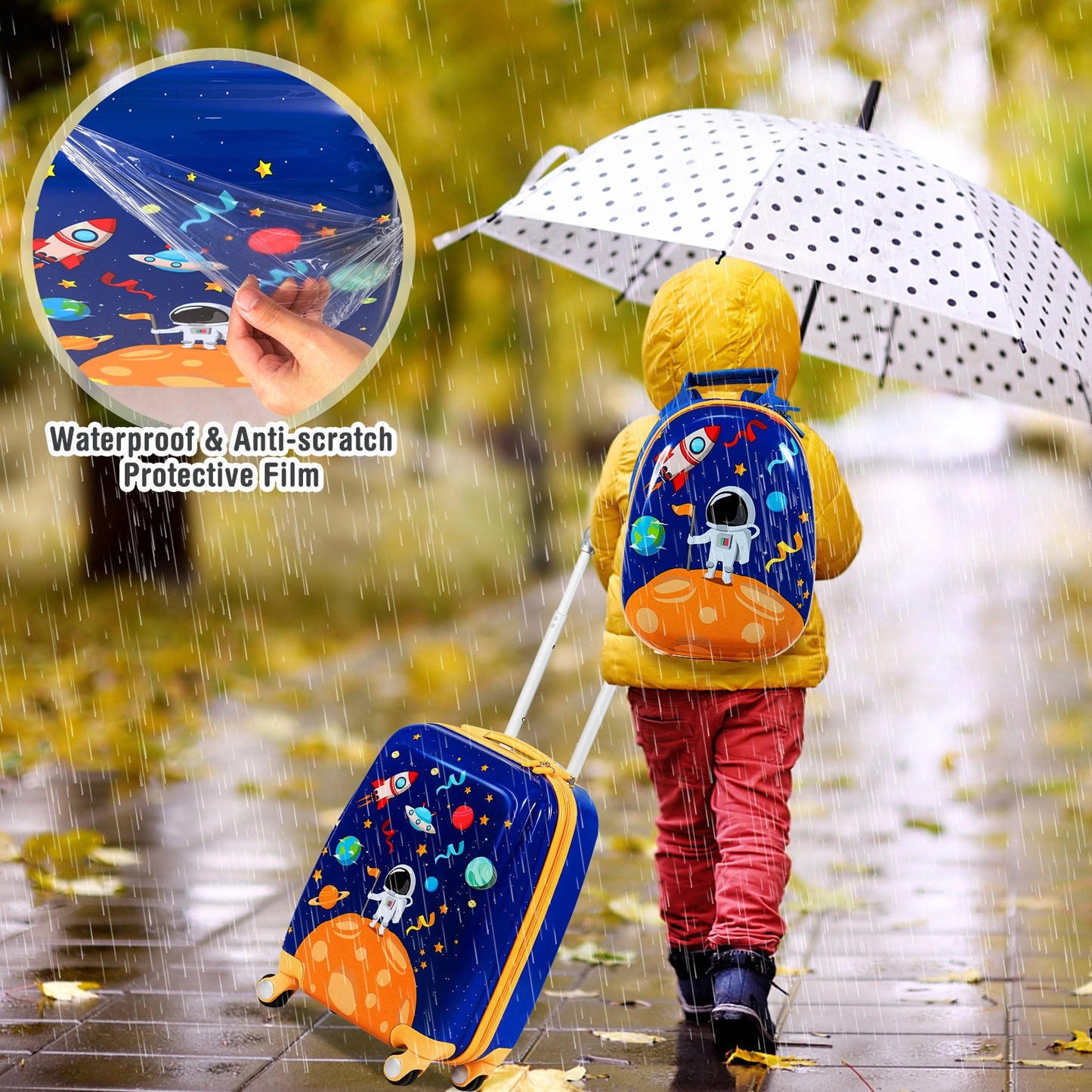 2 PC Kids Luggage Set Rolling Suitcase & Backpack-Navy Kids Crystal