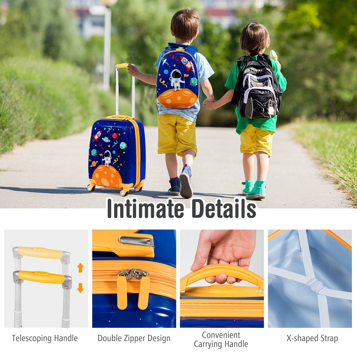2 PC Kids Luggage Set Rolling Suitcase & Backpack-Navy Kids Crystal