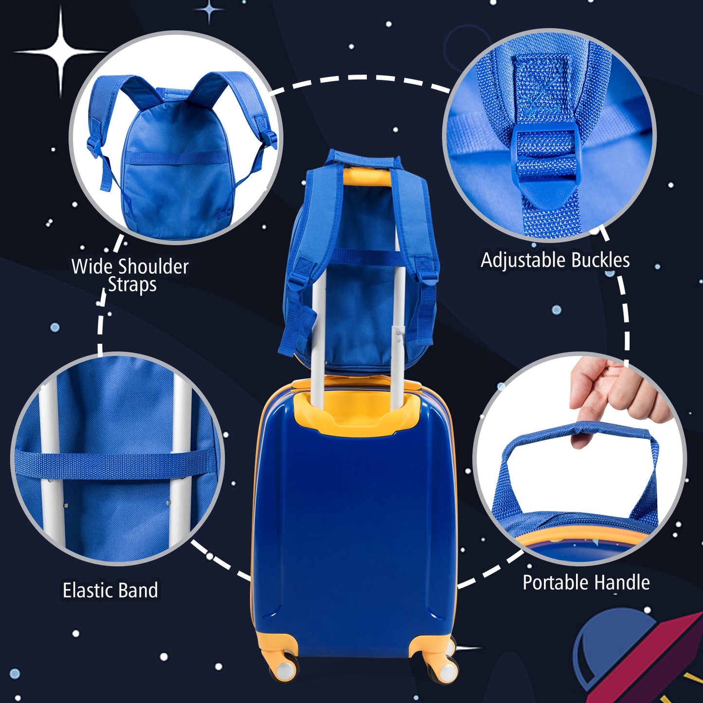 2 PC Kids Luggage Set Rolling Suitcase & Backpack-Navy Kids Crystal