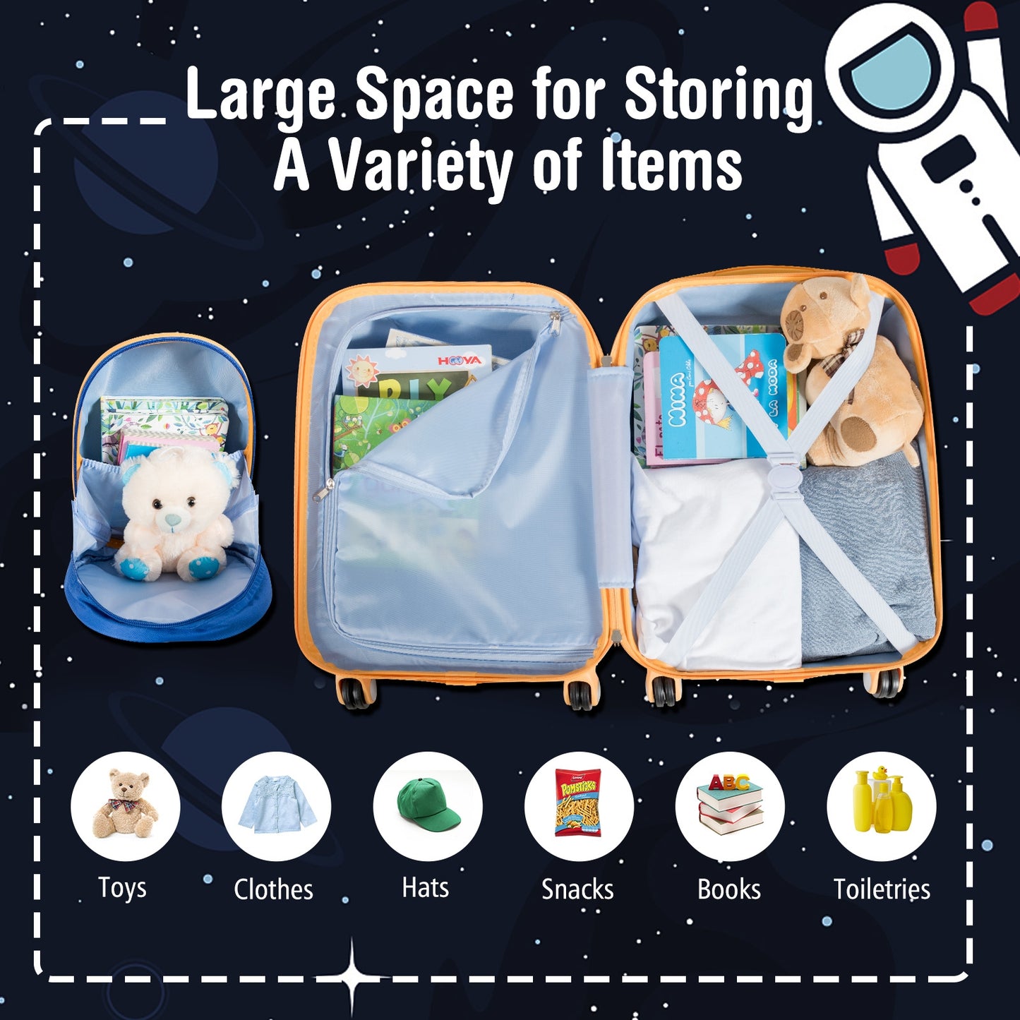 2 PC Kids Luggage Set Rolling Suitcase & Backpack-Navy Kids Crystal