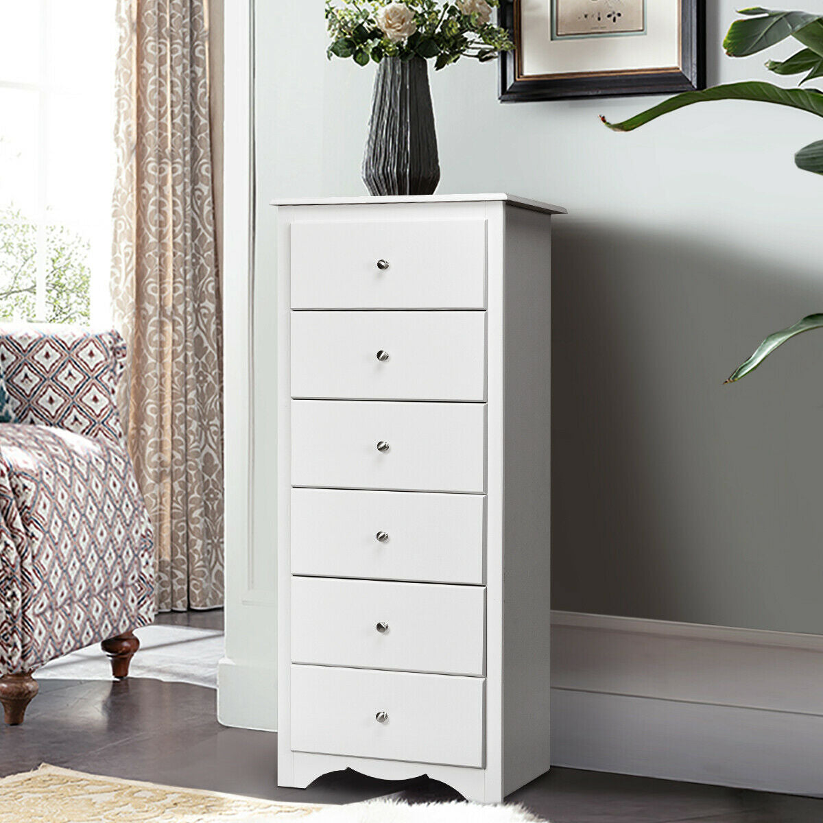6 Drawers Chest Dresser Clothes Storage Bedroom Furniture Cabinet-White Kids Crystal