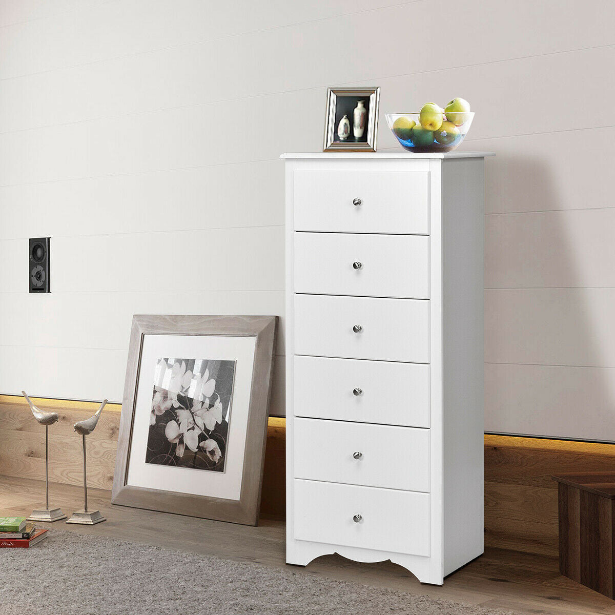 6 Drawers Chest Dresser Clothes Storage Bedroom Furniture Cabinet-White Kids Crystal