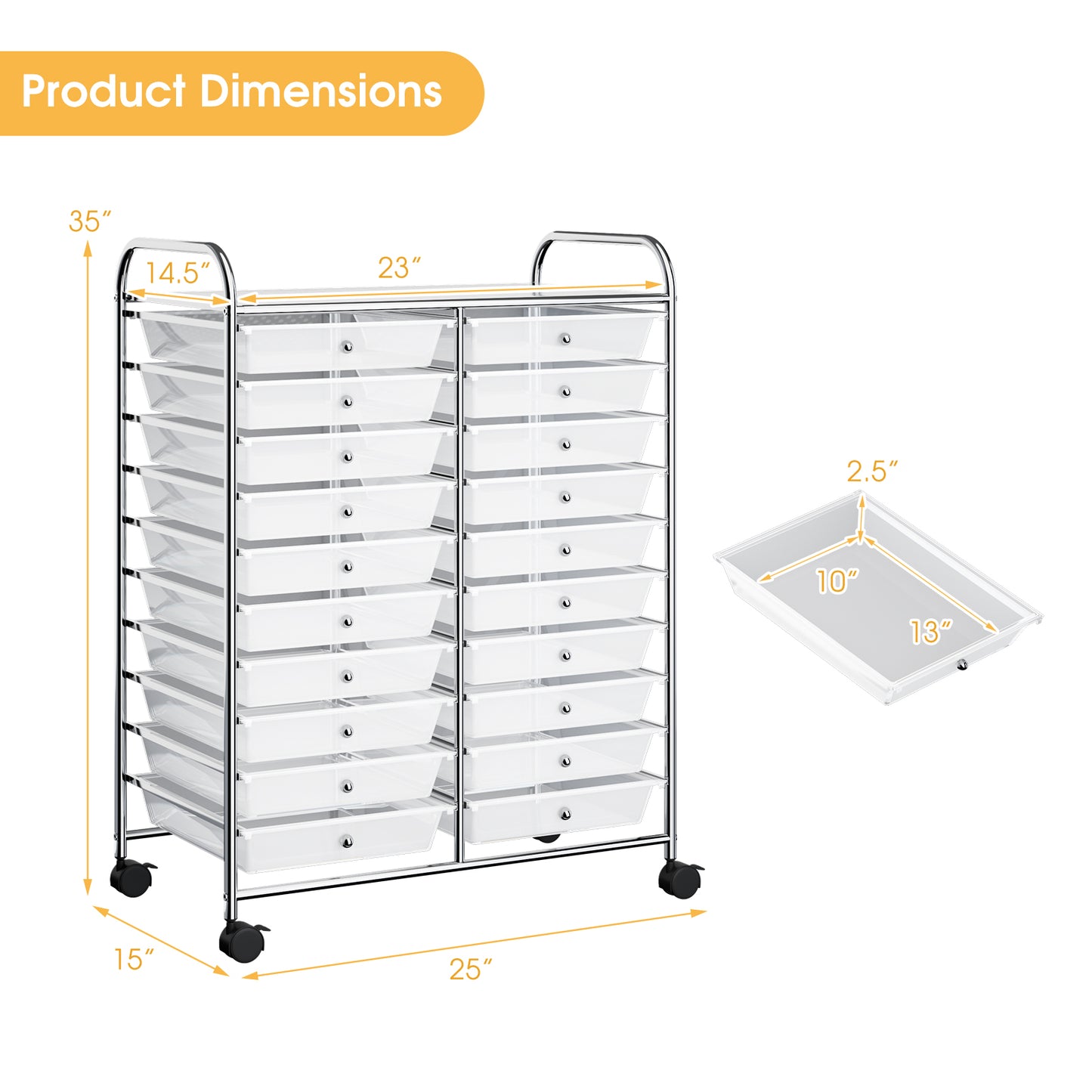 20 Drawers Storage Rolling Cart Studio Organizer-Clear Kids Crystal
