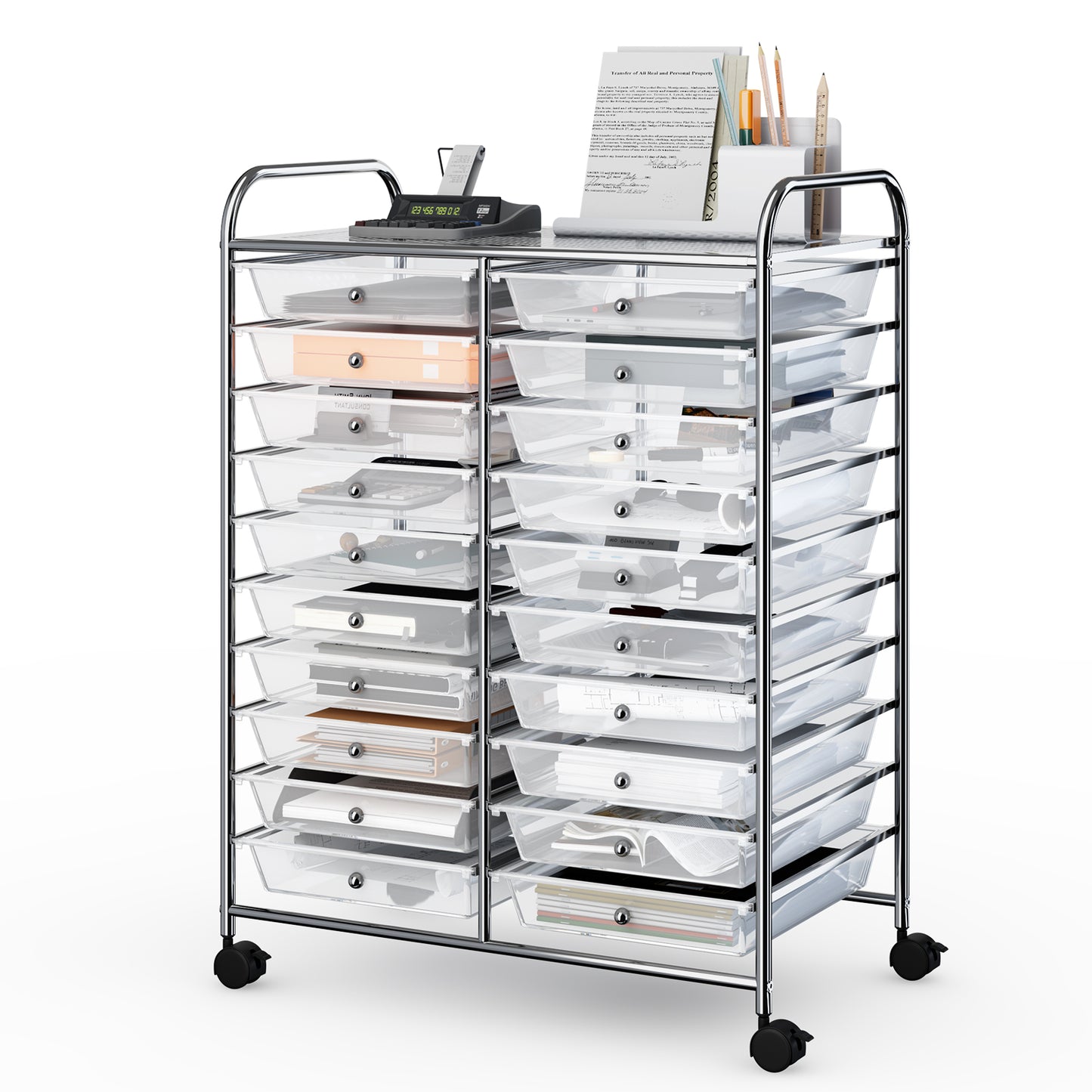 20 Drawers Storage Rolling Cart Studio Organizer-Clear Kids Crystal