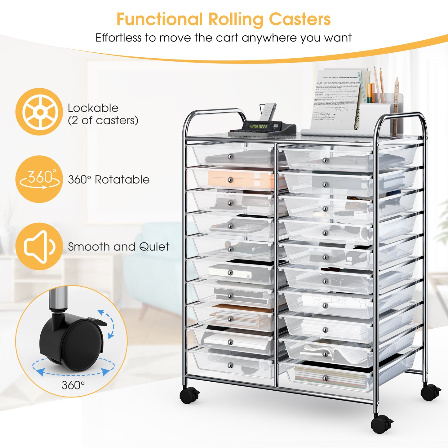 20 Drawers Storage Rolling Cart Studio Organizer-Clear Kids Crystal